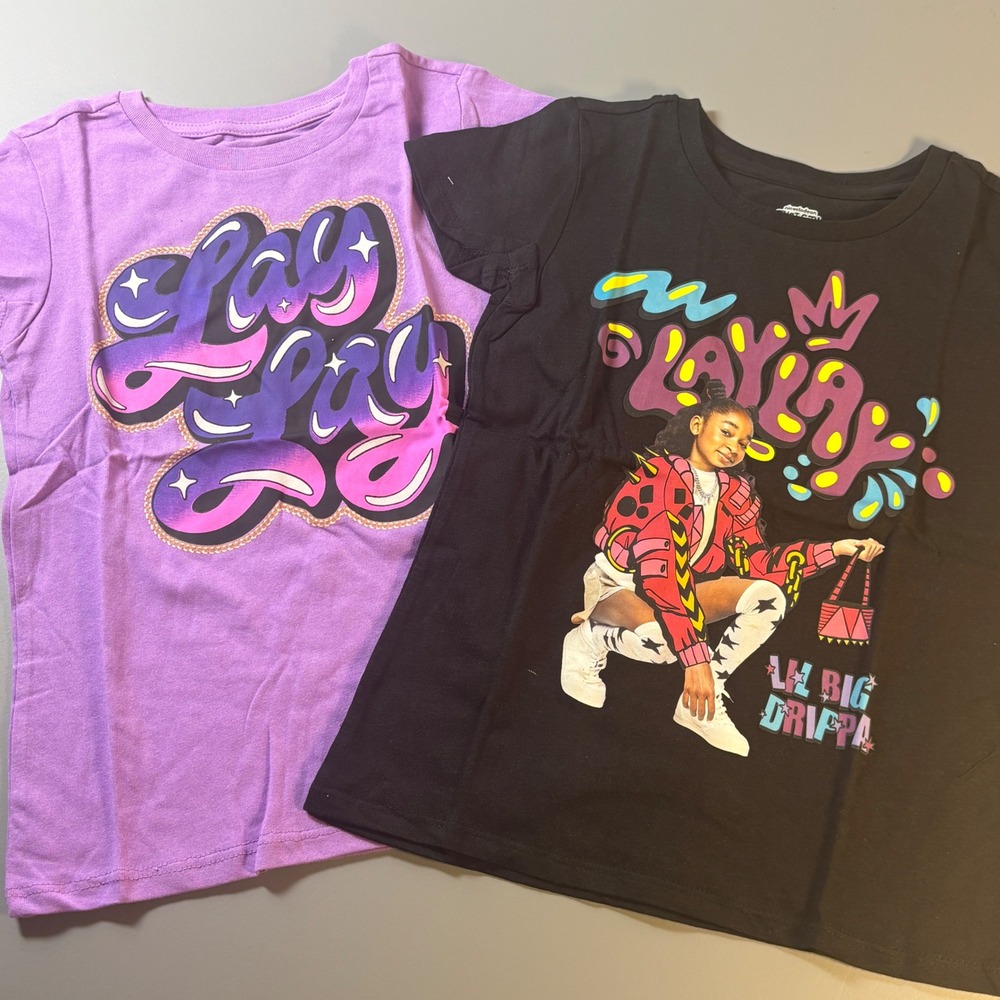 That Girl Lay Lay Lot of 2 Nickelodeon Kids Small 6 6X Purple Black Graphic NWOT - Picture 2 of 11